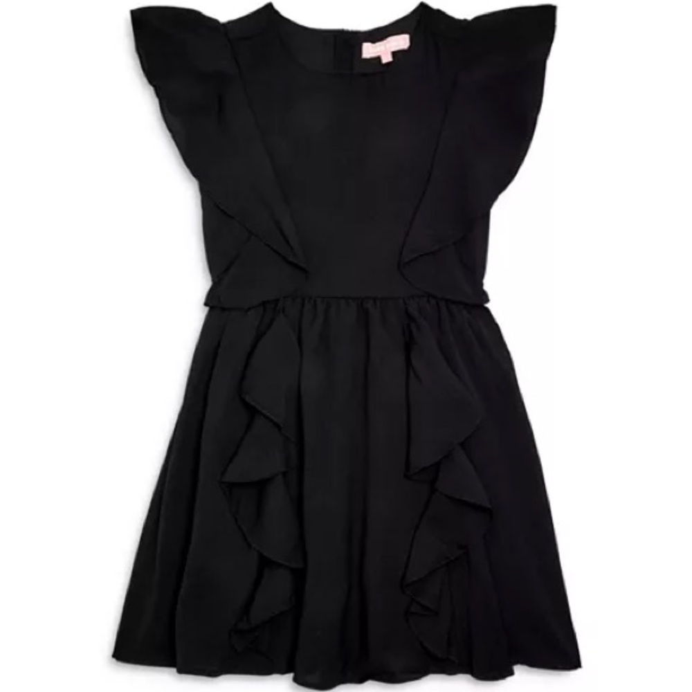 BCBG Girls' Black Ruffle Sleeve Crepe Dress